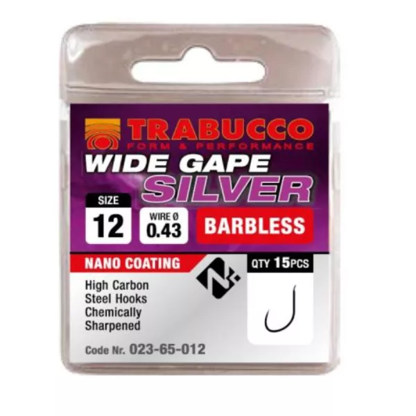 Trabucco Wide Gape Silver 18 Plättchen, Widerhakenloser Haken 15 Stk.