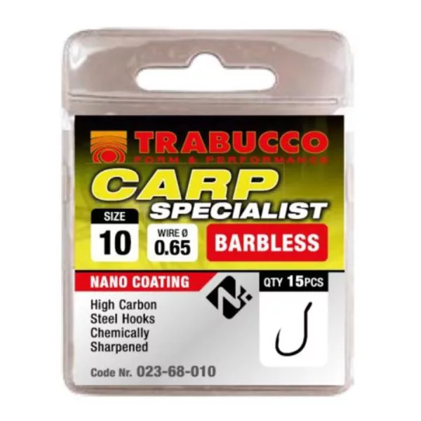 Trabucco Carp Specialist 10 Öhrhaken, Widerhakenloser Haken 15 Stk.
