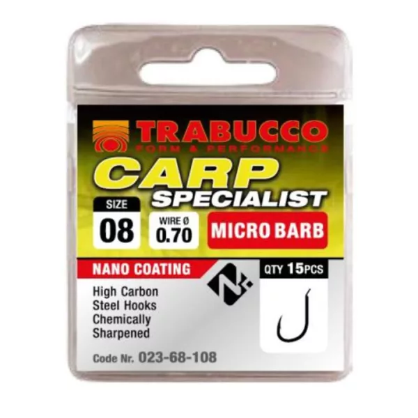 Trabucco Carp Specialist 08 Haken mit Plättchen, mit Widerhaken 15 Stk.