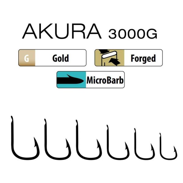 Trabucco Akura 3000G 08 Plättchen, Haken mit Widerhaken 15 Stk.