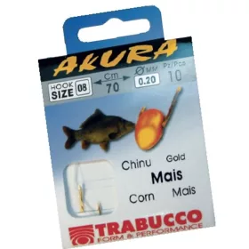   Trabucco Akura Mais 01 Haken mit Öhr, Widerhaken und Monofil-Vorfach 10 Stk