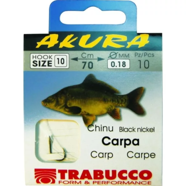 Trabucco Akura Carp 1/0 Plättchen, Widerhaken Monofil vorgebundener Haken 10Stk