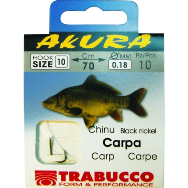 Trabucco Akura Carp 02 Plättchen, Widerhaken Monofil vorgebundener Haken 10Stk