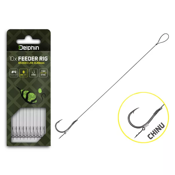 Delphin Braided Sting Feeder Rig 8cm Geflochten, vorgebunden, 4 Chinu Haken 10Stk