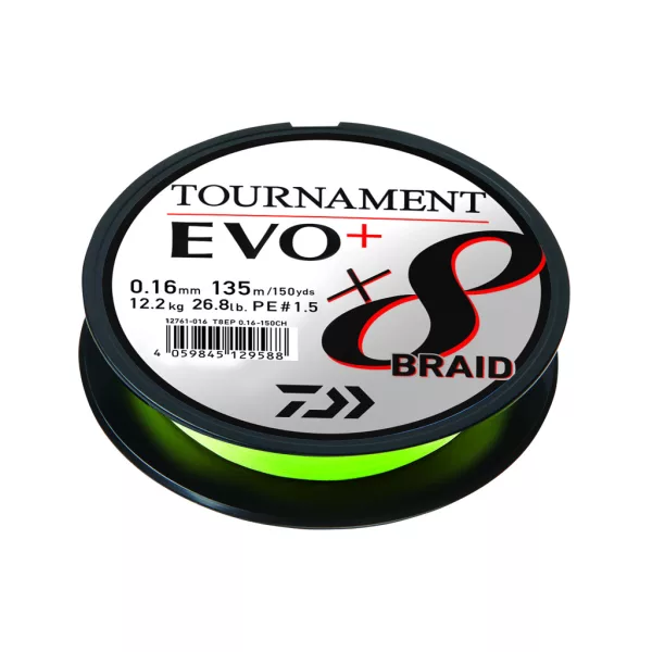 Daiwa Tournament X8 Braid Evo+ Chartreuse 0,20mm 135m Geflochtene Hauptschnur