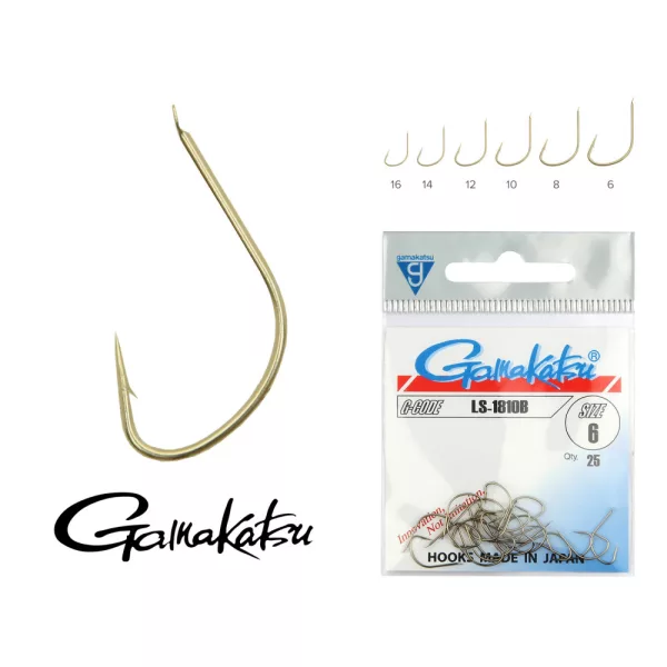 Gamakatsu LS-1810B/006 Bronze 6 25Stück/Packung Feederhaken mit Plättchen und Widerhaken