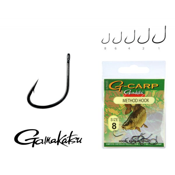 Gamakatsu G-Carp Method Schwarz 6 10 Stk./Packung Geöhrt Mit Widerhaken Feederhaken