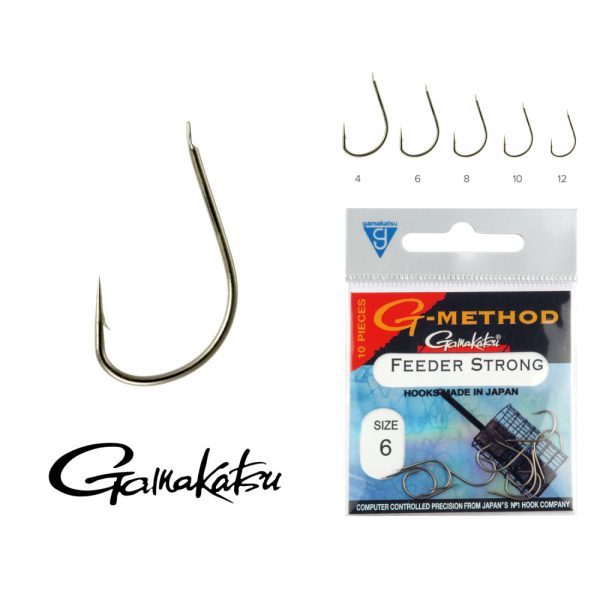 Gamakatsu Feeder Strong B Schwarz 4 10/csomag mit Plättchen und Widerhaken Feederhaken
