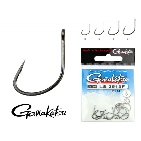 Gamakatsu LS-3313F/010 RE N/L Schwarz 10 14Stk./Packung Öhrhaken mit Widerhaken Feederhaken