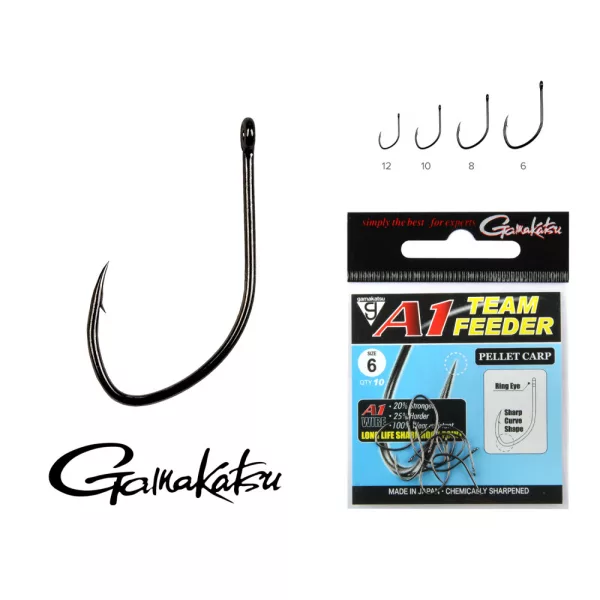Gamakatsu A1 Team Feeder Carp Feeder Schwarz 14 15 Stück/Packung Mit Plättchen und Widerhaken Feederhaken