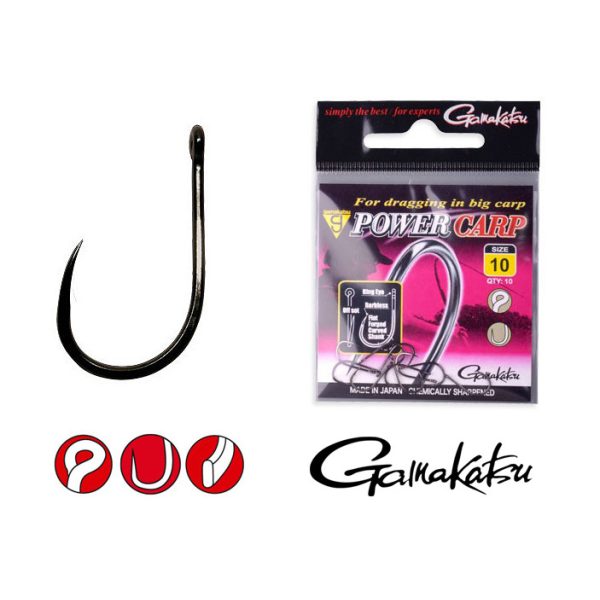 Gamakatsu Power Carp Ring Eye BB Schwarz 6 10 Stk./Packung Feederhaken mit Öhr, ohne Widerhaken