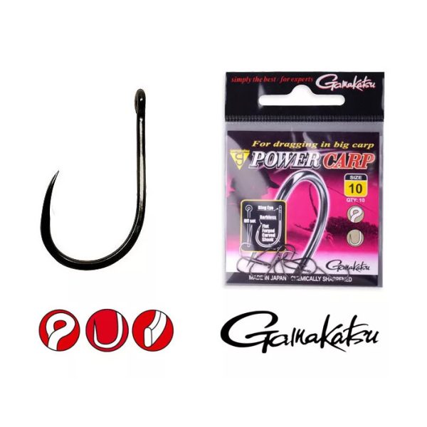 Gamakatsu Power Carp Ring Eye BB Schwarz 10 10 Stk./Packung Öhrhaken, Widerhakenloser Feederhaken