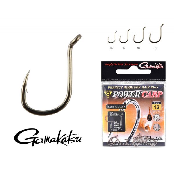 Gamakatsu Power Carp Hair Rigger Schwarz 8 10 Stk./Packung Feederhaken mit Öhr und Widerhaken