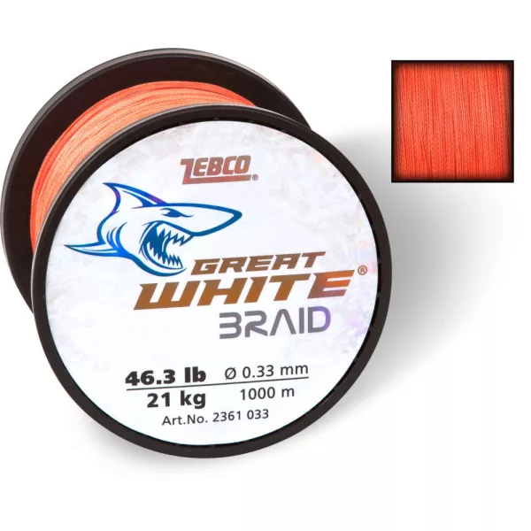 Zebco O 0,25mm Great White™ Geflochtene Schnur L: 1000m 12,00kg / 27lbs orange - Geflochtene Schnur