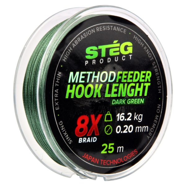 Stég Stég Method Feeder geflochtene Vorfachschnur 0.18mm 25m - Dunkelgrün