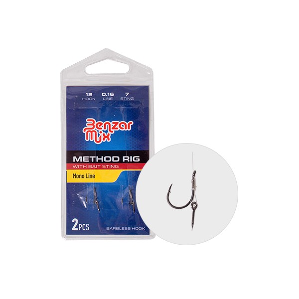 Benzar Method Gebundener Haken 8 auf Monofilschnur mit 10mm Köderdorn