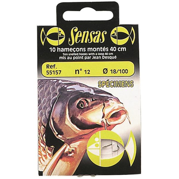 Sensas Specimen 40cm 0,18mm 12 Monofil Vorgebundener Haken 10 Stück