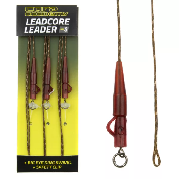 Carp Academy Vorgebundenes Leadcore Vorfach mit großem Wirbel und Bleiclip 3 Stück