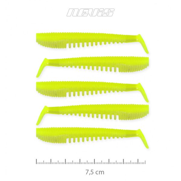 Nevis Impulse Shad 7,5cm 3,05gr 5Stk/Pckg Fluorgrün Plastikköder