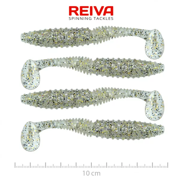 Reiva Zander Power Shad 10cm 7,05gr 4 Stk./Pack (Silber Glitzer) Gummiköder