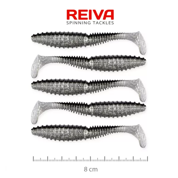 Reiva Zander Power Shad 8cm 3,18gr 5 Stk/Pck (Silber Glitzer) Plastikköder
