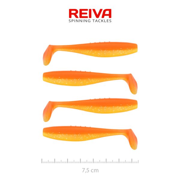 Reiva Flacher Minnow Shad 7,5cm Glänzendes Orange Kunststoffköder 4 Stk.
