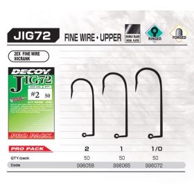   Decoy Pro Pack Jig72 Upper Fine Wire #1 Geöhrter Einzel-Jighaken mit Widerhaken 50 Stk.
