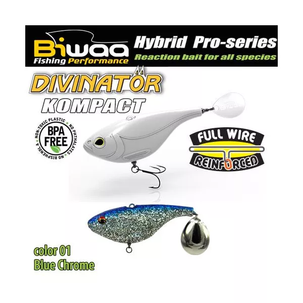 Biwaa Divinator Kompact 50 5cm 20gr 01 Blue Chrome Spinnertail 1Stk
