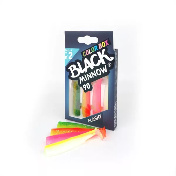 FIIISH 4 Stück 90mm Black Minnow Körper in leuchtenden Farben: Green/Orange - Orange/Yellow - Fluo Yellow - Kunststoffköder