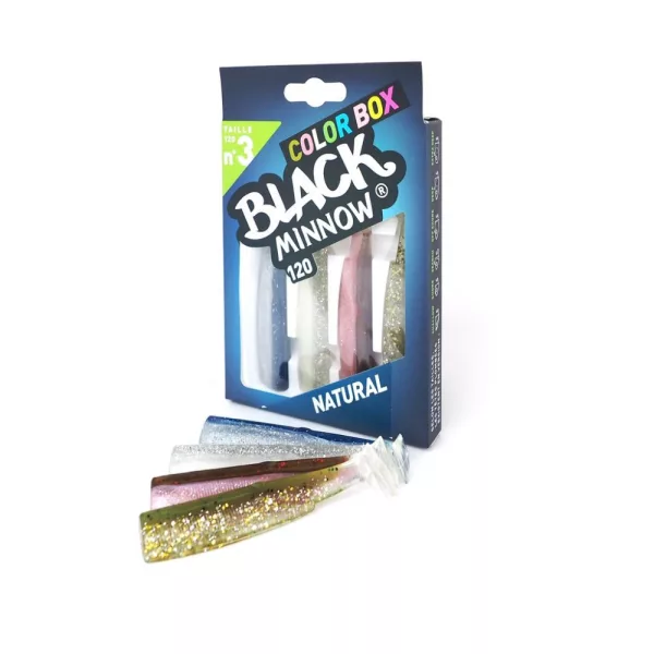 FIIISH 4 Stück 120mm Black Minnow Körper in natürlichen Farben: Khaki - Khaki Glitter - Pink - Black Kunststoffköder