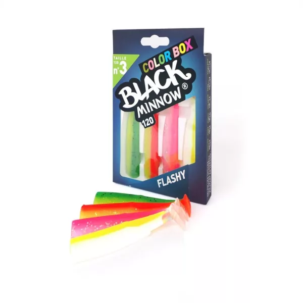 FIIISH 4 Stück 120mm Black Minnow Körper in leuchtenden Farben: Green/Orange - Orange/Yellow - Fluo Pink - F Kunststoffköder