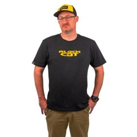 Black Cat Logo Schwarzes T-Shirt L