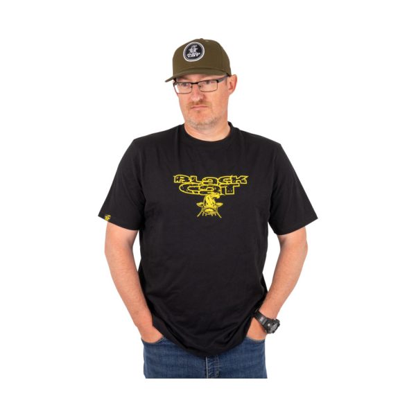 Black Cat Distressed Logo Black Tee T-Shirt S