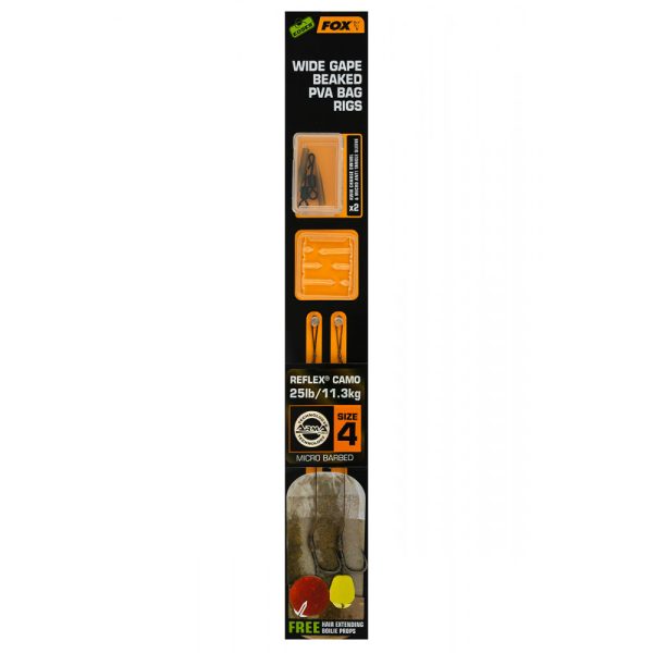 Fox EDGES™ Wide Gape Beaked PVA Bag Rigs 25lb Size 4 Brown & Green Vorgebundener Haken