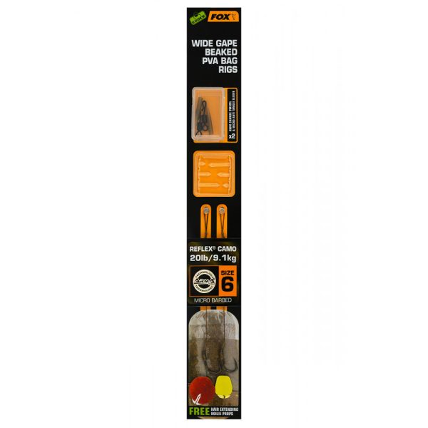 Fox EDGES™ Wide Gape Beaked PVA Bag Rigs 20lb Size 6 Brown & Green Vorgebundener Haken
