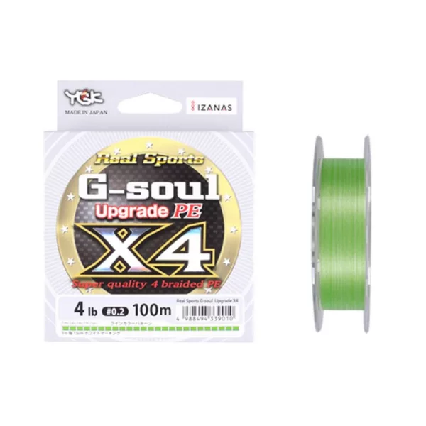 YGK G-soul X4 Upgrade PE - PE0,4(~0,105mm) 150m 4-fach geflochten, fluogrüne Farbe Geflochtene Schnur