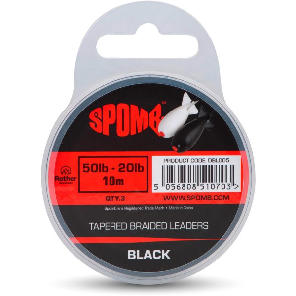 Spomb Tapered Braided Leaders Schwarz Geflochtenes Verjüngendes 0,38mm-0,20mm Wurfvorfach 3 Stück