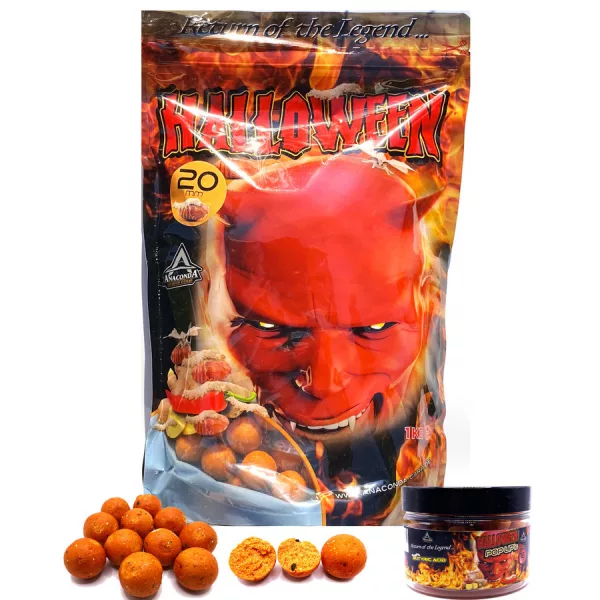 Anaconda Halloween Boilie 20mm Würzig-Süß-Seidenraupe Boilie 1kg mit Halloween 16mm Pop Up