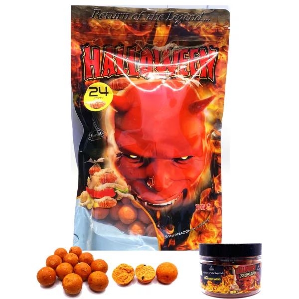 Anaconda Halloween Boilie 24mm Würzig-Süß-Seidenraupe Boilie 1kg mit Halloween 20mm Pop Up