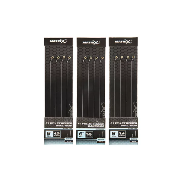 Matrix X5 F1 Pellet Rigger Band Rigs 18 15cm Füles, Szakáll Nélküli Monofil Előkötött Horog Csaligyűrűvel 8db