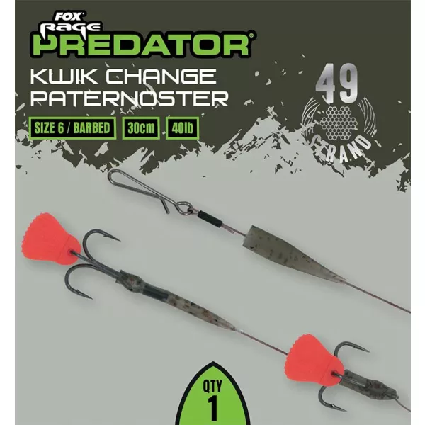 Fox Rage Predator Kwik Change Paternoster Trace 30cm Stahlvorfach mit Drilling Größe 6