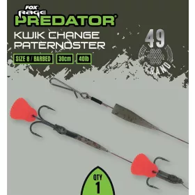   Fox Rage Predator Kwik Change Paternoster Trace 30cm Stahlvorfach mit Drilling Größe 8