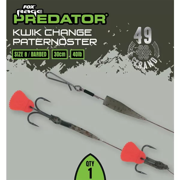 Fox Rage Predator Kwik Change Paternoster Trace 30cm Stahlvorfach mit Drilling Größe 8