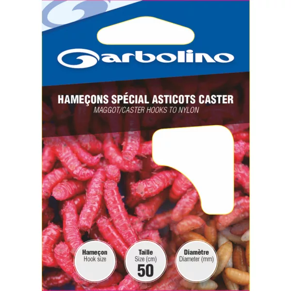 Garbolino Maden-/Caster-Haken an Nylon 12 mit Plättchen, mit Widerhaken, Monofil vorgebundener Haken 10 Stück