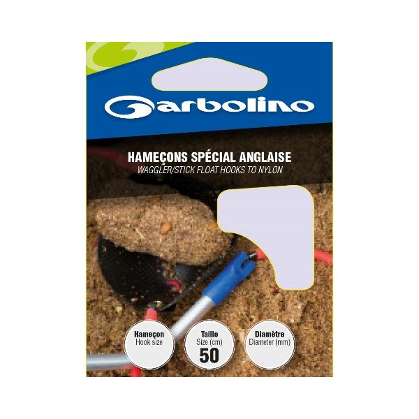 Garbolino Waggler/Stick Float Hooks To Nylon 14 Plättchen, mit Widerhaken Monofile Vorfachhaken 10 Stück