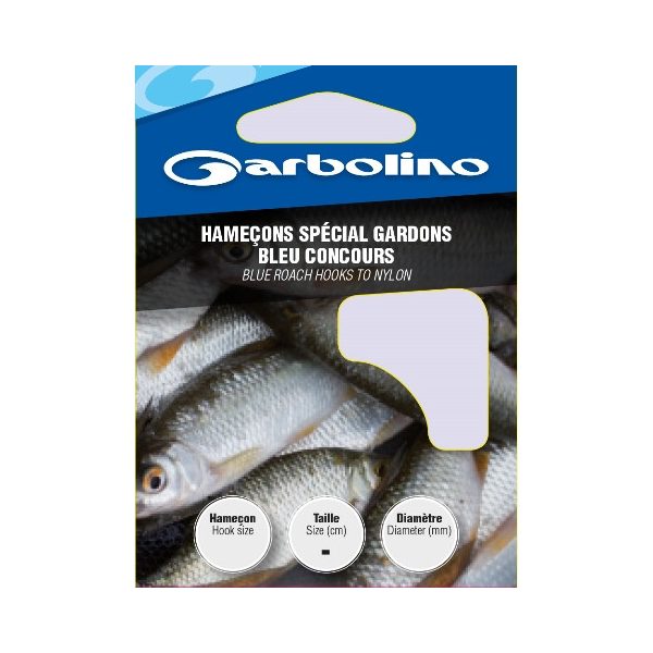 Garbolino Blue Roach Haken an Nylon 20 mit Plättchen, mit Widerhaken, Monofil vorgebundener Haken 10 Stück