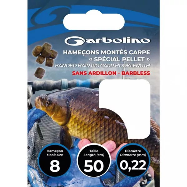 Garbolino Special Pellet Carp Hook To Nylon 0,20mm 50cm Größe 10, widerhakenloser monofiler vorgebundener Haken 10 Stk.