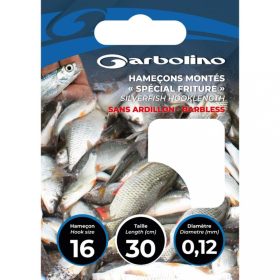   Garbolino Special Silvers Hook to Nylon 0,10mm 30cm Gr. 20 Plättchenhaken widerhakenlos, Monofil, vorgebunden, 10 Stk.