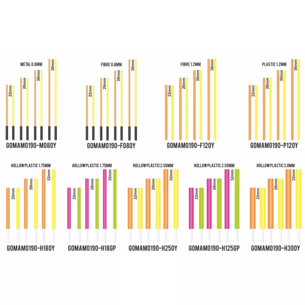 Garbolino Schwimmer Competition Series SP Hohlplastikantennen-Set 2,50mm 6 Stück - Lila und Grün in 3 Größen