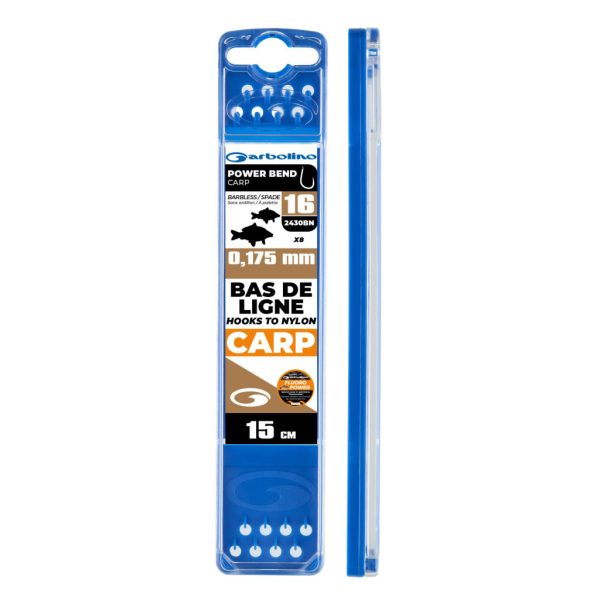 Garbolino Competition Hooks To Nylon 14 Spatenhaken, widerhakenlos Power Bend Carp Monofil vorgebundener Haken 8Stk